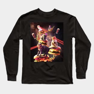 Galaxy Laser Cat On Burger - Space Cheeseburger Cats with Lazer Long Sleeve T-Shirt